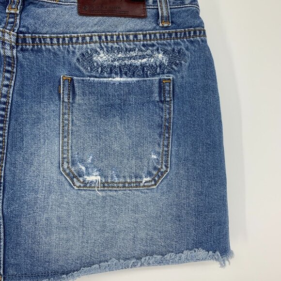 One Teaspoon Skirt Denim Le Cat Mini Button Front Fray Raw Hem - Picture 9 of 11